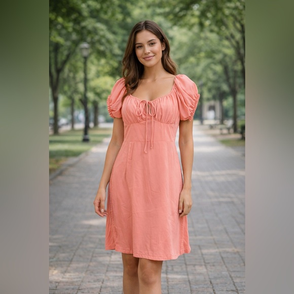 HYFVE Dresses & Skirts - HYFVE Coral Puff Sleeve Midi Dress